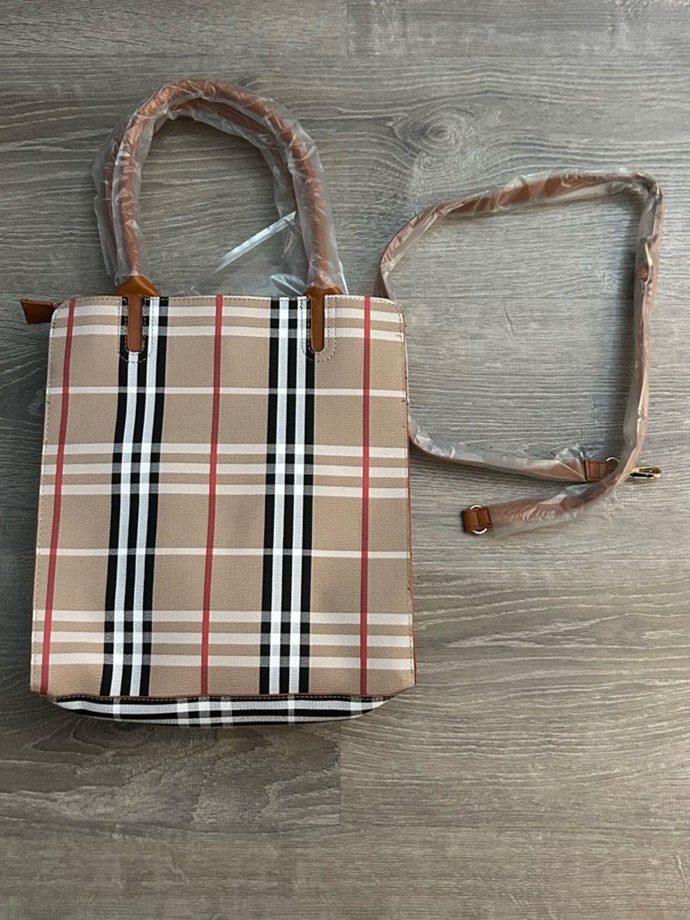 Newberry Classic Tan and Black Plaid Tote Bag - Picture 5 of 8